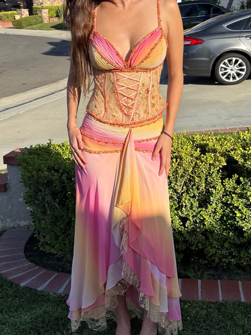 Y2K Pink & Orange fairy Ombre Lace-Up Bustier Corset Top and fairy skirt set - Picture 5 of 7